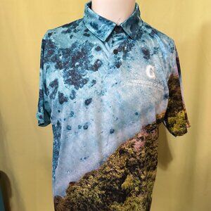 University of Guam Coastline Reef Ocean Design Men's Polo Shirt Medium Sea Grant